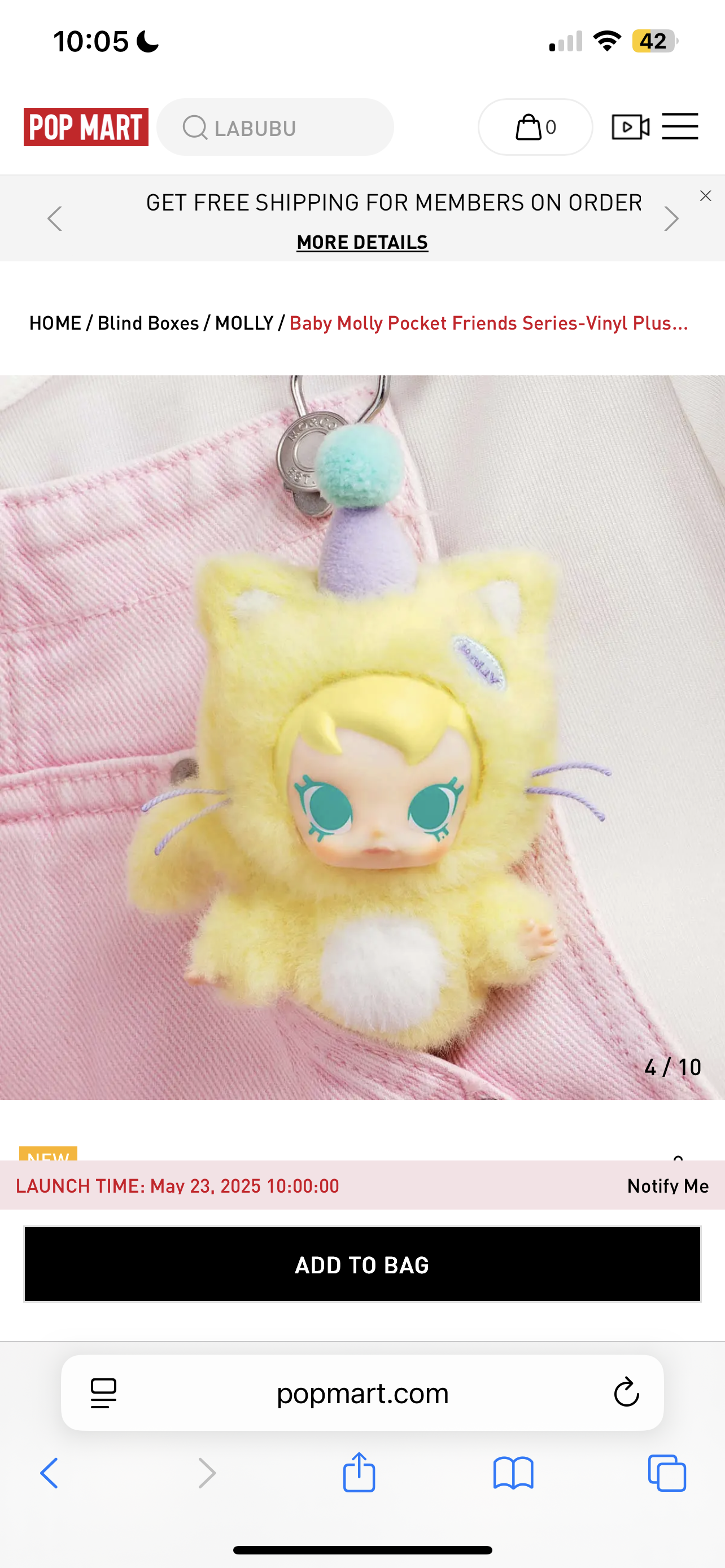 PRE-ORDER STATUS: Baby Molly Pocket Friends Series-Vinyl Plush Pendant Blind Box